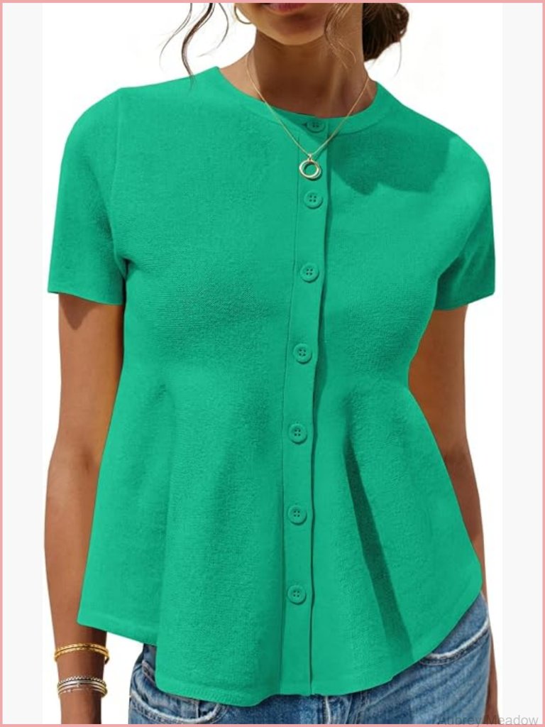 Women's Short Sleeve Ruffle Button Down Cardigan Sweater Top